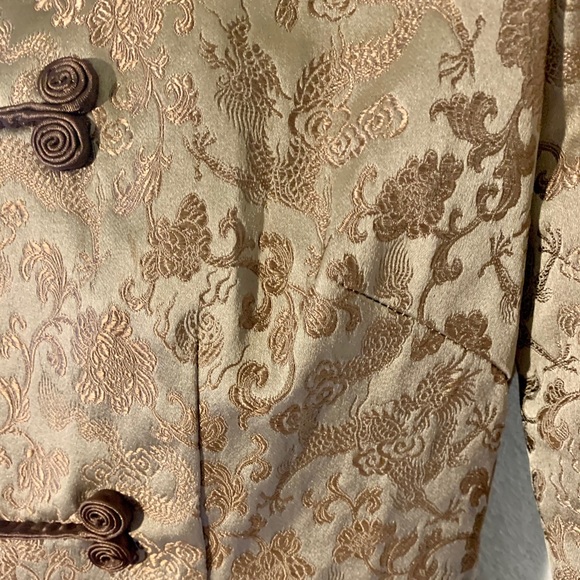 100% Silk Gold Asian Inspired S Coat w/ Faux Fur - Picture 9 of 9